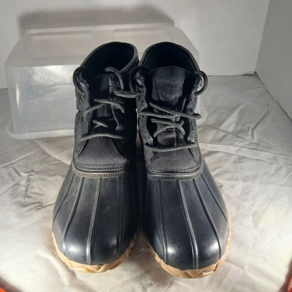 St Johns Bay Denton Mens Black Quilted Duck Boots Lace Up Ankle‎ Rain Boots 8M